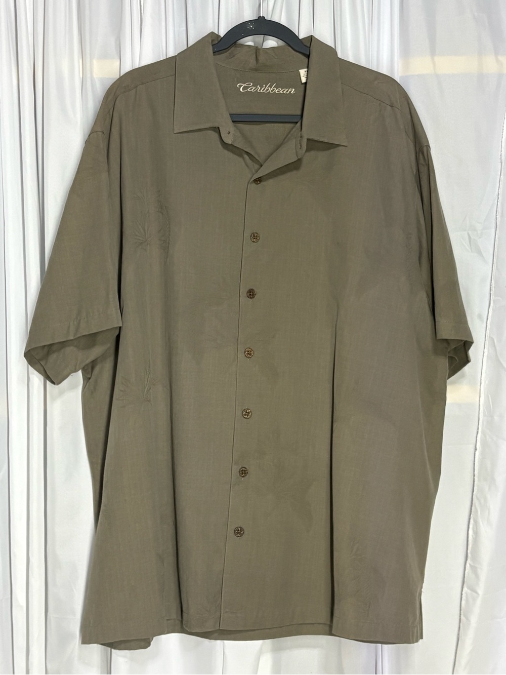 Caribbean Mens 3X Brown Button Up Shirt Embossed Hawaiian Pattern
